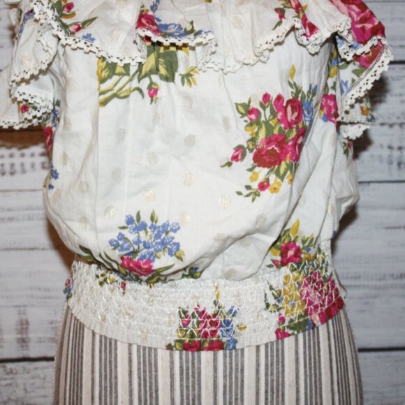 House Of Harlow Helena Ivory Floral Ruffle Top Gold Metallic Size M - Picture 5 of 7